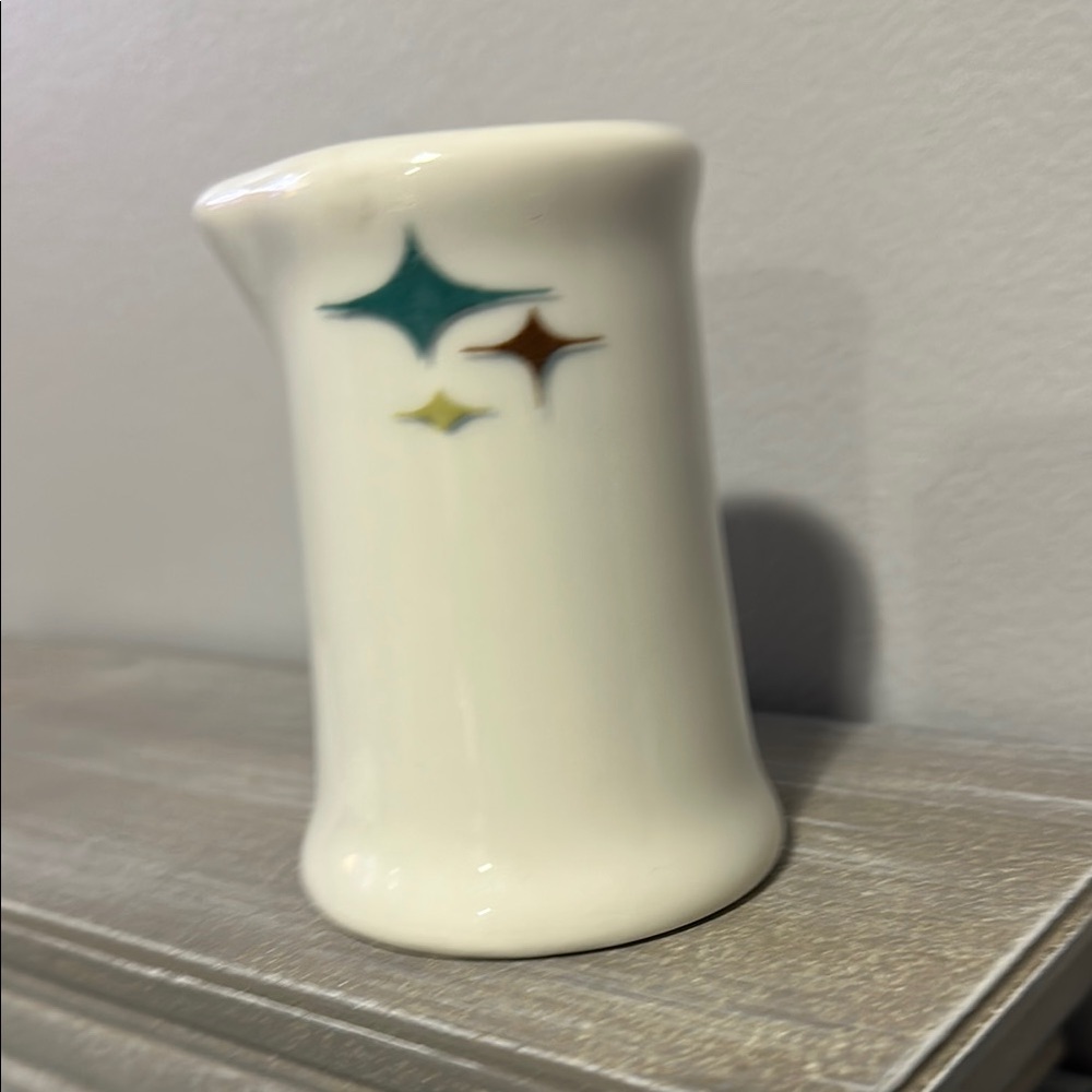 Elegant Cream Ceramic Pitcher with Star Accents.   Can use as mini vase